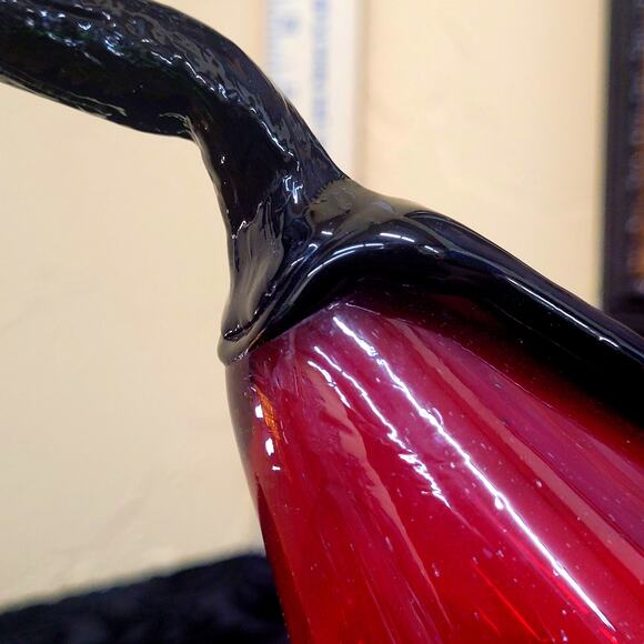 A Hand Blown Red Pear with Green Stem. This is 8 1/4" Tall - Picture 6 of 8